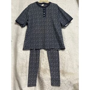 Cherokee Dark Blue With Lavender Floral Print Pajama Set